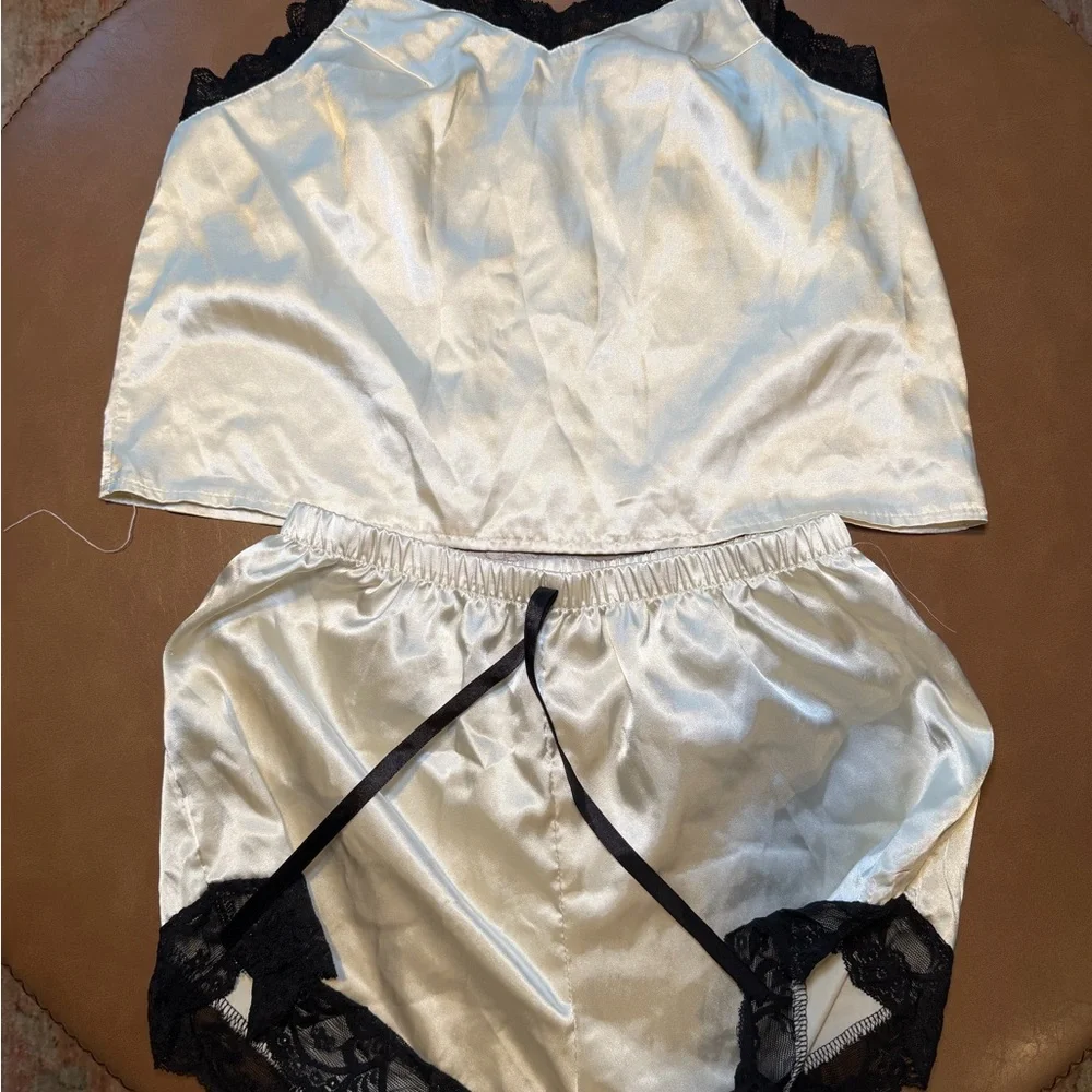 SHEIN Women's Satin Pajama Set - Black, Pink, Cream - Picture 2 of 5